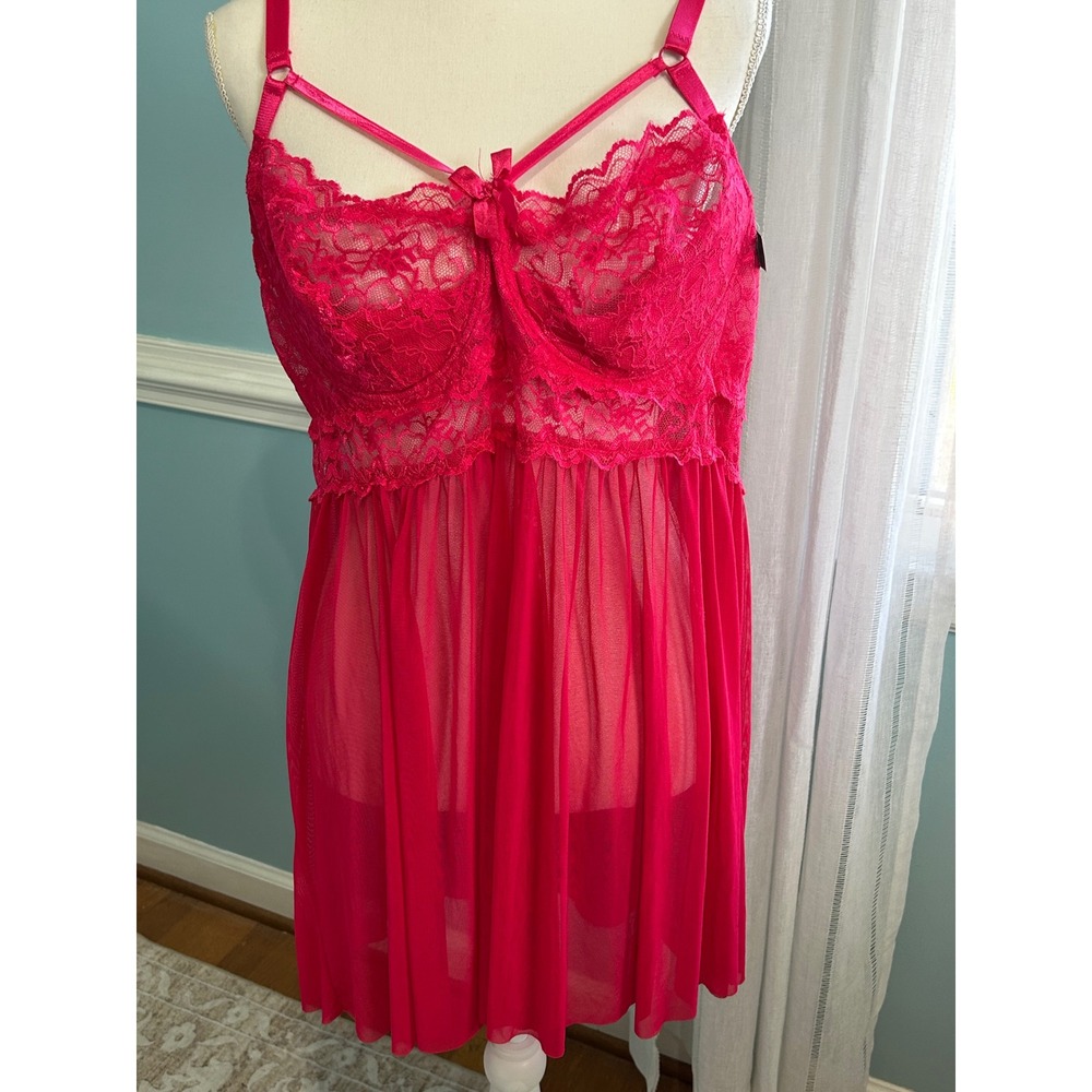 Just Sexy Lingerie Fuchsia Pink Lace Mesh Babydoll Teddy LIZ040 3X
